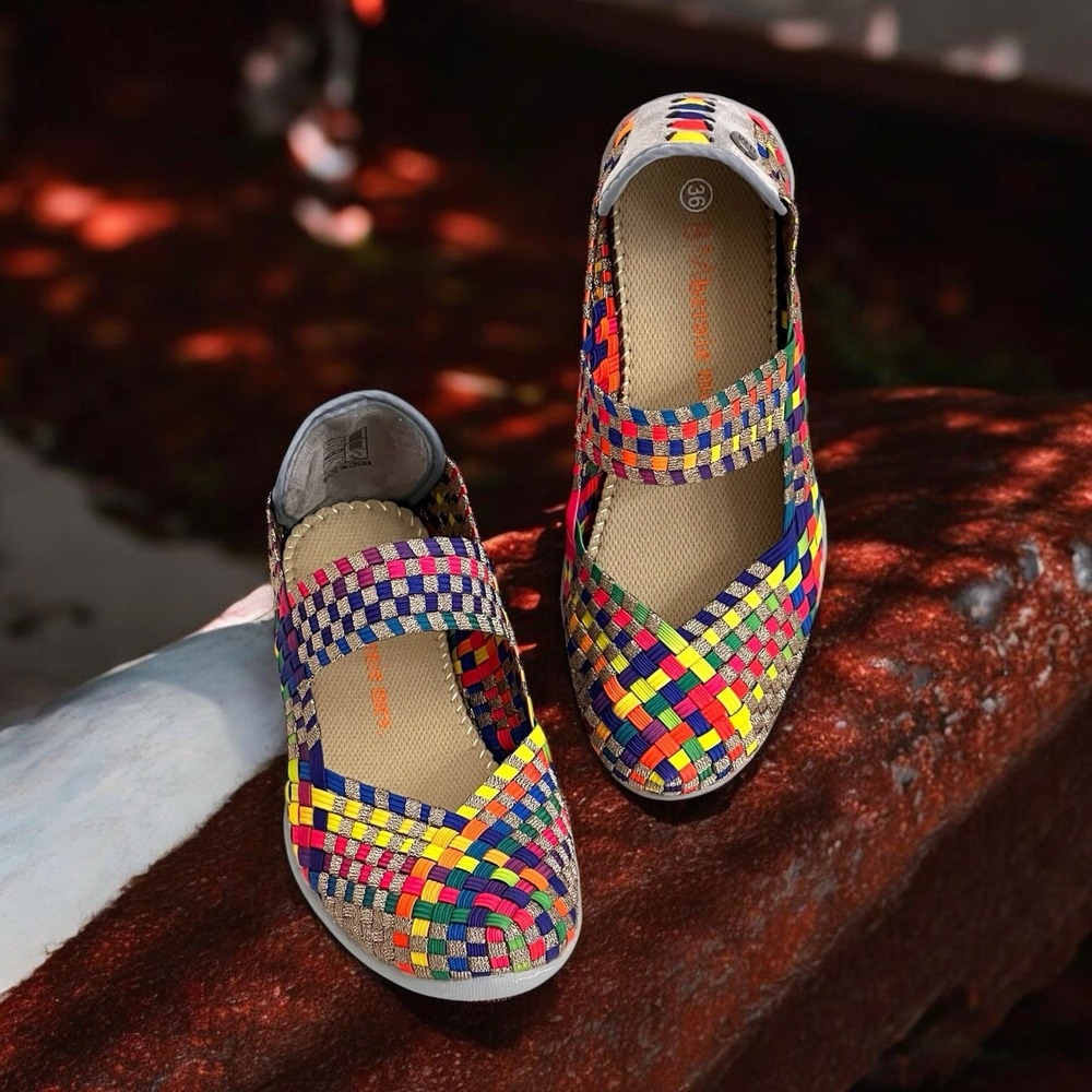 Bernie Mev Women's Cuddly Multicolor Woven Elastic Mary Jane Slip On Shoes EU 36